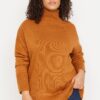 Trendyol Curve Cinnamon Turtleneck Off Shoulder Knitwear Sweater