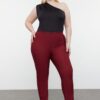 Trendyol Curve Claret Red Cigarette Fleto Pocket Woven Plus Size Fabric Trousers