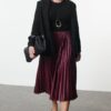 Trendyol Curve Claret Red Elastic Waist Pleated Woven Plus Size Skirt