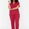 Trendyol Curve Claret Red Polka Dot Patterned Shirt Collar Knitted Pajama Set