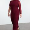 Trendyol Curve Claret Red Sandy Knitted Plus Size Dress