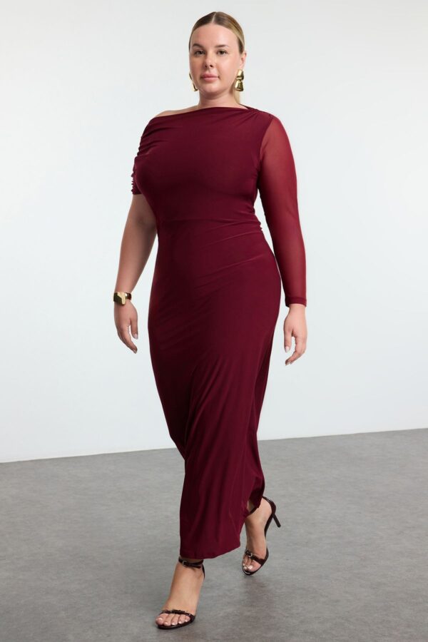 Trendyol Curve Claret Red Sandy Knitted Plus Size Dress