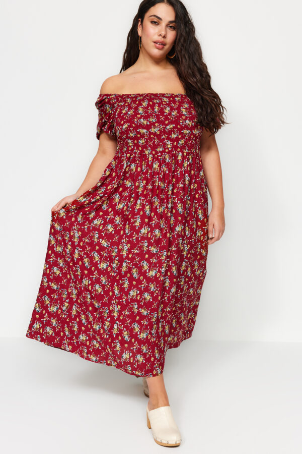 Trendyol Curve Claret Red mintás szövésű ruha leggingsszel a mellkason