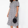 Trendyol Curve Cream Stand Collar Animal Patterned Balloon Sleeve Long Woven Dress