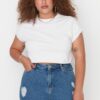 Trendyol Curve Dark Blue High Waist Destroyed Denim Shorts & Bermuda
