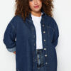 Trendyol Curve Dark Blue Oversize Denim Shirt