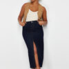 Trendyol Curve Dark Blue Slit Maxi Denim Skirt