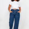 Trendyol Curve Dark Blue Turn-Up Detailed Straight Fit Jeans