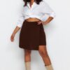 Trendyol Curve Dark Brown Mini Knitwear Shorts Skirt