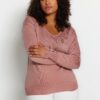 Trendyol Curve Dusty Rose V-nyakú gomb részletesen kidolgozott kötöttáru pulóver