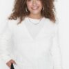 Trendyol Curve Ecru Glittery Braid Detailed V-Neck Knitwear Cardigan