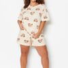 Trendyol Curve Ecru Teddy Bear Printed Cotton Knitted Pajamas Set