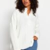 Trendyol Curve Ecru gombos kötöttáru Cardigan