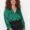 Trendyol Curve Emerald Green Satin Woven Snap Body