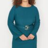 Trendyol Curve Emerald Green Woven Dress With A Belt