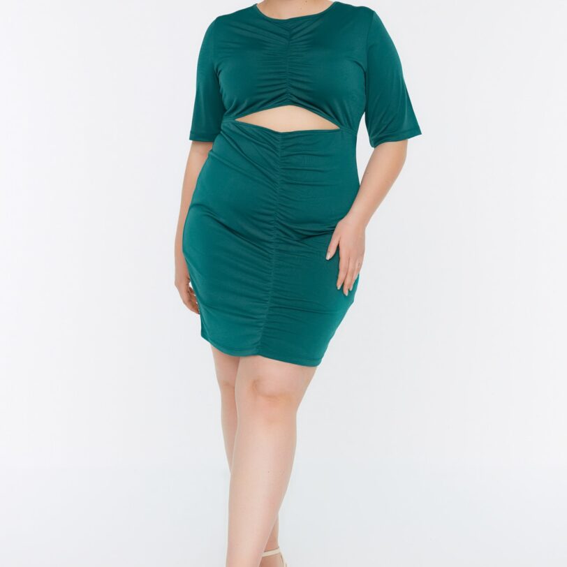 Trendyol Curve Emerald Green kötött ruha kivágási részletekkel