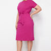 Trendyol Curve Fuchsia Belted Crew Neck 100% Cotton Knitted Dress