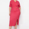 Trendyol Curve Fuchsia Midi Knitted Dress with Accessory Detail