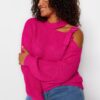 Trendyol Curve Fuchsia ablak/kivágott részlet kötöttáru pulóver