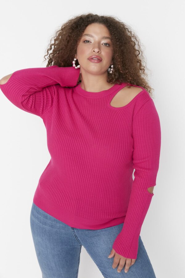 Trendyol Curve Fuchsia kivágta a részletesen kidolgozott Crewneck vékony kötöttáru pulóvert