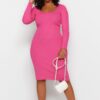 Trendyol Curve Fuchsia szögletes nyakú kötött ruha