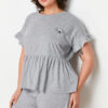 Trendyol Curve Gray Melange Koala Embroidered Single Jersey Knitted Pajamas Set