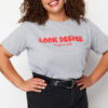 Trendyol Curve Gray Melange Slogan Printed Boyfriend 100% Cotton Knitted Plus Size T-shirt
