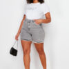 Trendyol Curve Gray Pocket and Leg Tassel Detail Mini Denim Shorts