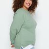 Trendyol Curve Green Bottom T-Shirt Thin Knit with a Look of Dislocation Plus Size Sweatshirt