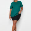 Trendyol Curve Green Collar Detailed Boyfriend Fit 100% Cotton Knitted Plus Size T-Shirt