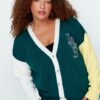 Trendyol Curve Green Color Block Embroidery Detailed Knitwear Cardigan