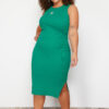 Trendyol Curve Green Embroidery Detailed Camisole Midi Knitted Plus Size