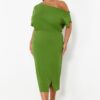 Trendyol Curve Green One Shoulder Midi Knitted Dress
