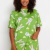 Trendyol Curve Green Rabbit Printed Cotton Knitted Pajamas Set