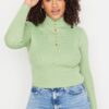 Trendyol Curve Green Stand Up Collar Knitwear Blouse