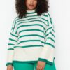 Trendyol Curve Green Striped Knitwear Sweater