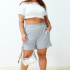 Trendyol Curve Grey Button Detail 100% Cotton Knitted Plus Size Shorts & Bermudas