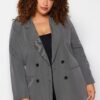 Trendyol Curve Grey Double Breasted Lined Plus Size Blazer Jacket