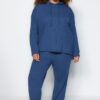 Trendyol Curve Indigo Hooded Collar Relaxed Fit Knitted Camisole Plus Size Top-Bottom Set