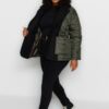 Trendyol Curve Khaki Collar Boucle szövet Wide Fit bélelt kabát