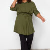 Trendyol Curve Khaki Plus Size Foldable Woven Shirt with Gathered Waist