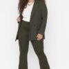 Trendyol Curve Khaki Rise Waist Flare Knitted Trousers