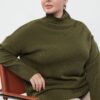 Trendyol Curve Khaki Turtleneck Off Shoulder Knitwear Sweater