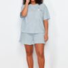 Trendyol Curve Light Blue Cat Printed Knitted Pajama Set
