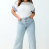 Trendyol Curve Light Blue High Waist Color Block Wide Leg Comfort Plus Size Wide Leg Jeans