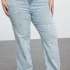 Trendyol Curve Light Blue High Waist Star Printed Straight Fit Plus Size Jeans