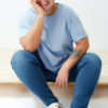 Trendyol Curve Light Blue Metallic Embroidery Detail Oversize Knitted T-shirt