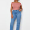 Trendyol Curve Light Blue Slit Detail Straight Fit Denim Jeans