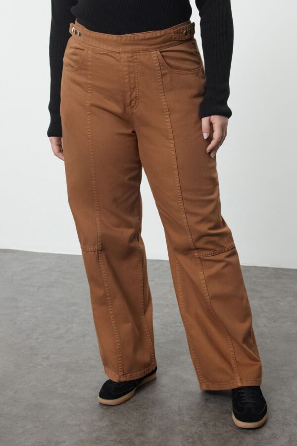 Trendyol Curve Light Brown Adjustable Waist Wide Leg Plus Size Jeans