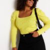 Trendyol Curve Light Green Watermelon Sleeve Knitwear Blouse